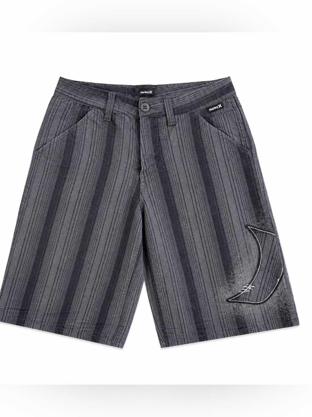 VINTAGE Y2K HURLEY SURF WALKSHORT CASUAL SHORTS BOYS SIZE 14 GRAY STRIPED SKATE